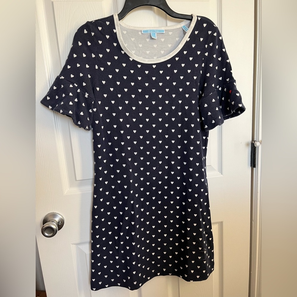 Size small Draper James Navy Blue and White hearts Stretch dress.
